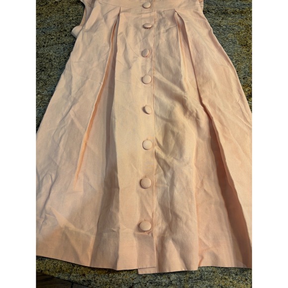 Brooks Brothers Peach Silk Linen Button Back Sleeveless Pleated Midi Dress 4 - Picture 8 of 8